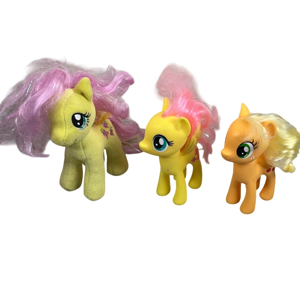 My Little Pony Hasbro Ty Fluttershy Applejack Lot Plush Plastic Figures 5-7in
